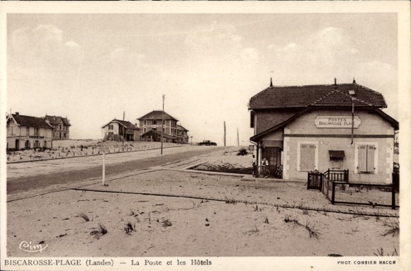Postcard Biscarosse Plage Landes, La Poste et les Hôtels