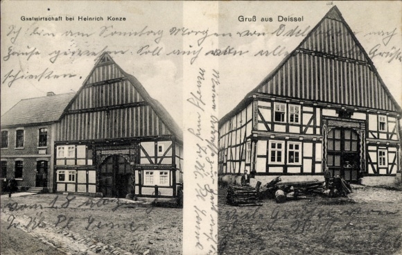 Postcard Deisel Trendelburg in Hessen, inn, half-timbered houses