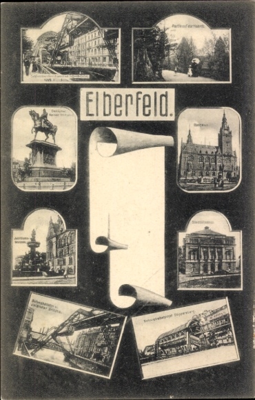 Postcard Elberfeld Wuppertal, front side shows several views of including monuments, buildings
