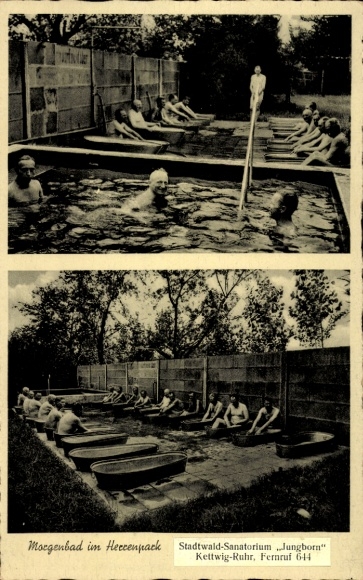 Postcard Kettwig Essen in the Ruhr area, Stadtwald-Sanatorium Jungborn, morning bath in Herrenpark