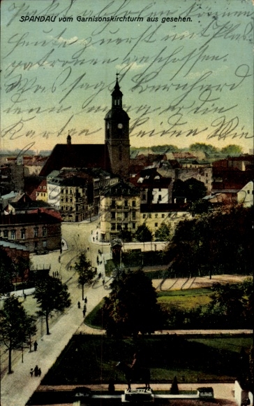 Postcard Berlin Spandau, view from the Garrison Church tower