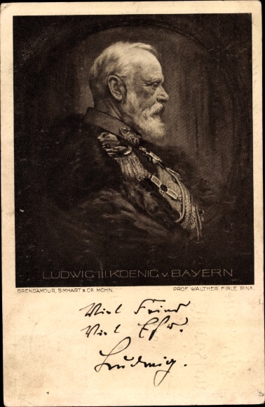 Artist postal stationery PC Firle, Walther, King Ludwig III of Bavaria