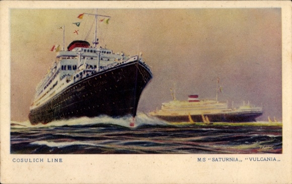 Ak-stoomboot M/S Saturnia, Vulcania, Cosulich Line
