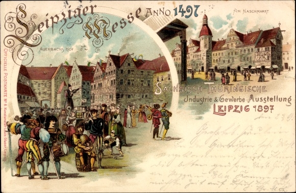 lito Leipzig w Saksonii, Am Naschmarkt. Dwór Auerbacha, ilustracja historyczna 1497