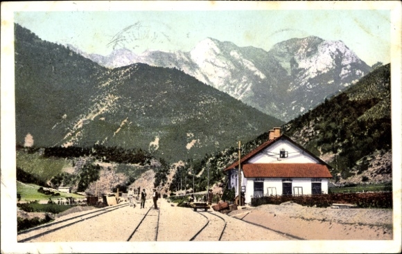 Postcard Bosnia, train station, track side