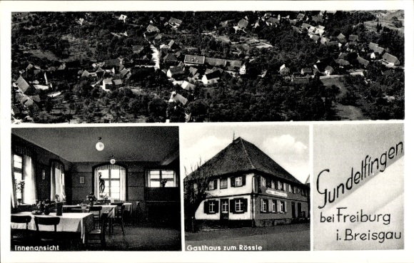 Postcard Gundelfingen im Breisgau, aerial photograph, Gasthaus zum Rössle, interior view