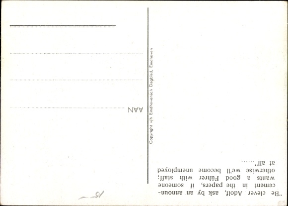 Artist Postcard Smits, Goebbels, Hitler, We still understand Adolf and now an advertisement, caricature