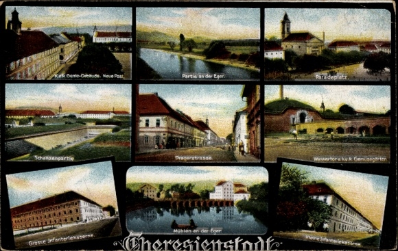 Postcard Terezín Theresienstadt Region Aussig, Pragerstraße, Paradeplatz, Große Infanteriakaserne
