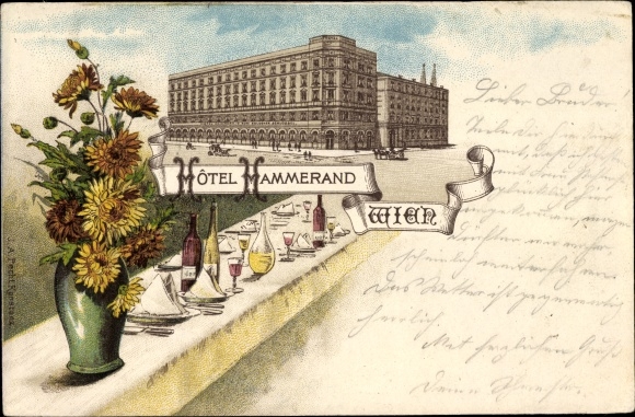 Litho Wenen 8e Josefstadt, Hotel Hammerand, gedekte tafel