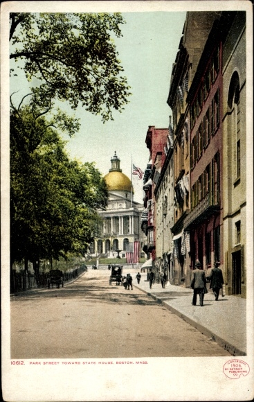 Postcard Boston Massachusetts USA, Park Street towards State House