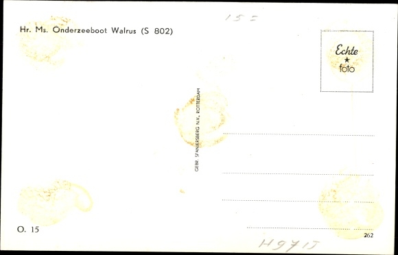 Postcard Mr. Ms. Onderzeeboot Walrus S 802, Dutch submarine, submarine