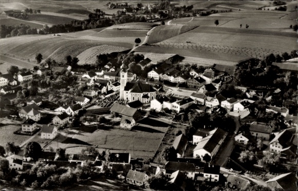 Postcard Buchbach in Upper Bavaria, aerial photograph