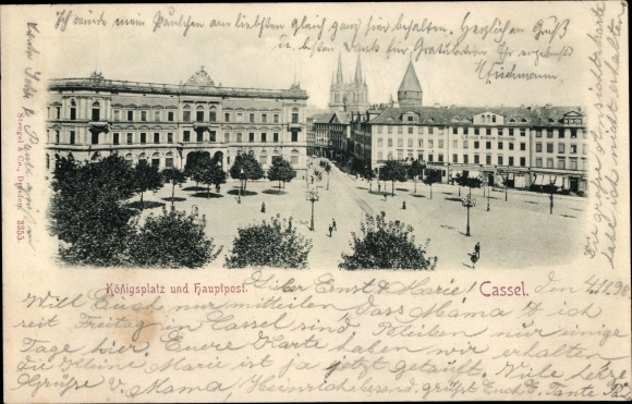 Postcard Kassel in Hessen, Königsplatz and Hauptpost