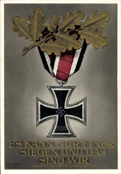 Postal stationery artist Postcard Klein, G., Only one can win and that is us, quote from Adolf Hitler