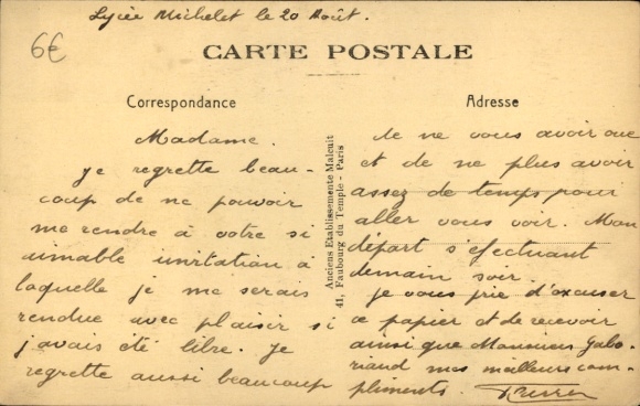 Postcard Vanves Hauts de Seine, Lycee Michelet, La Grande Allee Pavillon Sansart