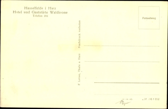 Postcard Hasselfelde Oberharz am Brocken, hotel, restaurant Waldkrone