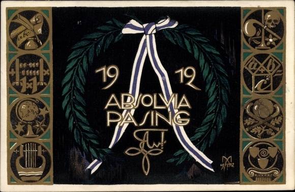 Studentika Postcard Pasing Obermenzing Munich, Absolvia Pasing 1912