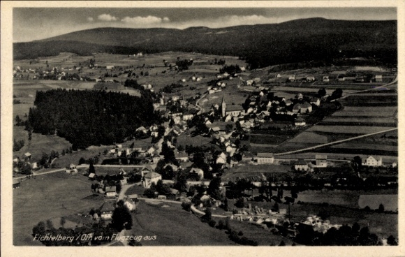 Postcard Fichtelberg in the Fichtelgebirge Upper Franconia, aerial photograph