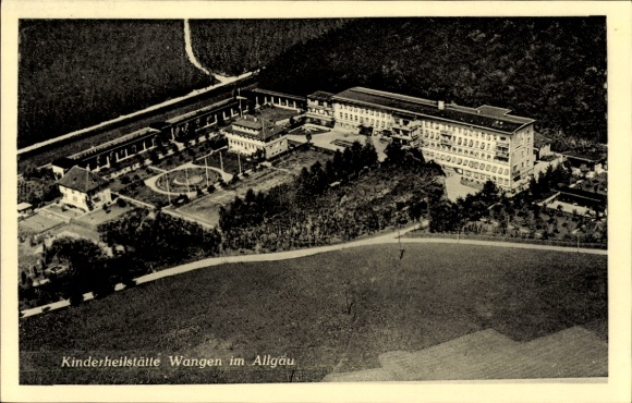 Postcard Wangen im Allgäu, aerial photograph, children's sanatorium