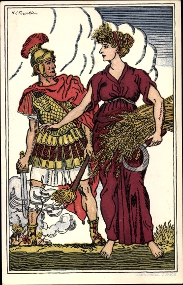 Ganzsachen Künstler Ak Fourtier, Römer, Säerin, Bundesfeier 1916
