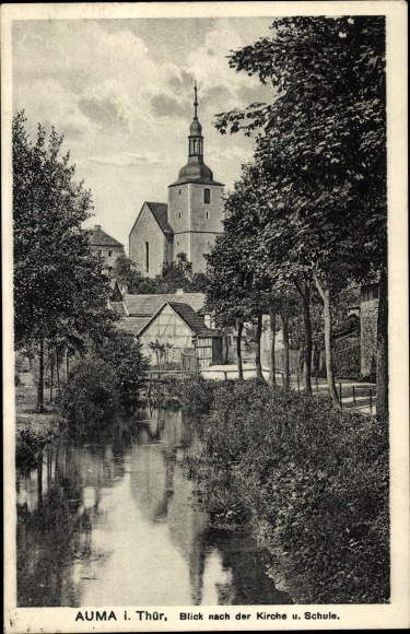 Ak Auma in Thüringen, Kirche, Schule