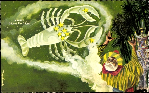 Artist Postcard Zodiac sign Cancer from the magic lamp, Ali Astro