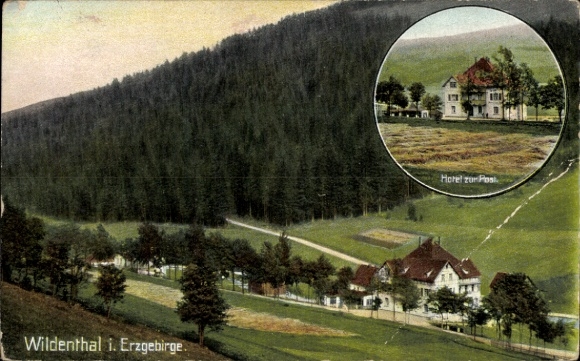 Postcard Wildenthal Eibenstock in the Ore Mountains, Hotel zur Post, general view