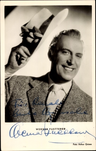 KP aktor Werner Fuetterer, portret, autograf, kapelusz