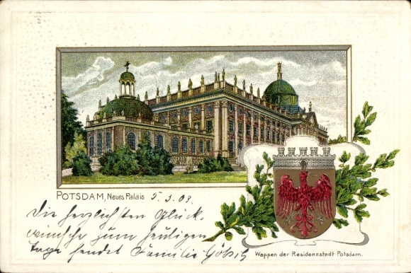Geëmbosseerd wapen litho Potsdam, Neues Palais