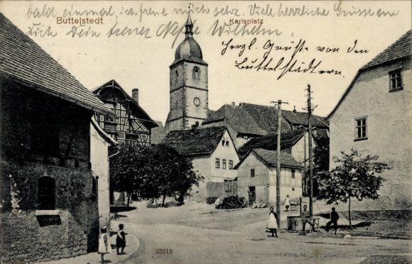 Postcard Buttelstedt in Thuringia, Karlsplatz