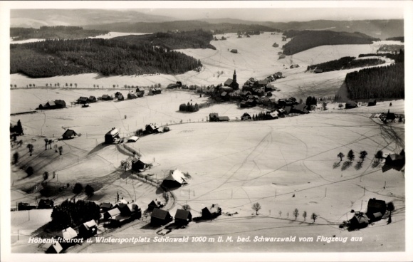 Postcard Schönwald in the Black Forest, aerial photograph, winter