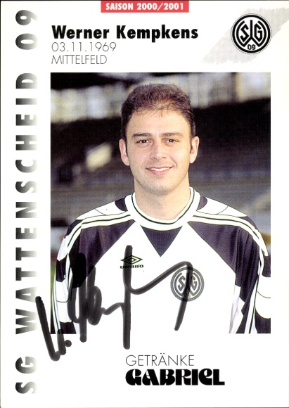 Autograph card footballer Werner Kempkens, SG Wattenscheid 09, autograph