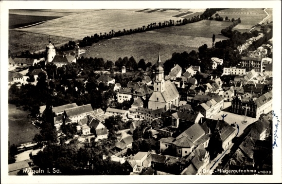 Postcard Mügeln in Saxony, aerial photo of the place