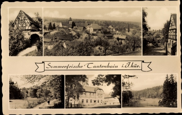 Ak Tautenhain in Thüringen, Panorama, Teilansichten, Fachwerkhaus
