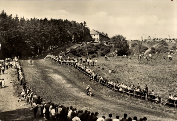 Postcard Teterow in Mecklenburg, hillclimb race, motorcycle race