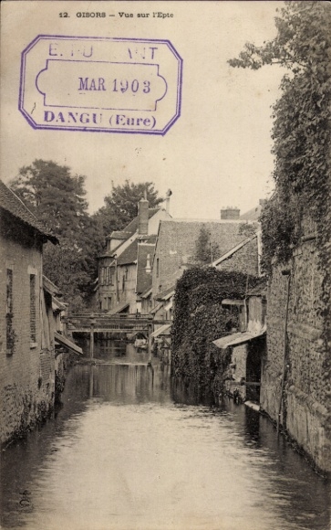Ak Gisors Eure, Vue sur l'Epte, französischer Fluss, alte Gebäude, ruhige Wasseroberfläche