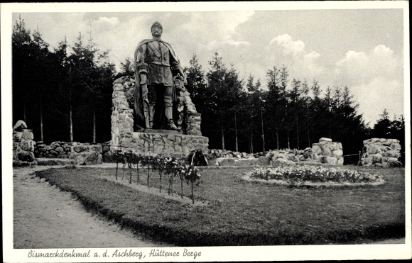 Postcard Ascheffel in the Eckernförde district, Bismarck monument on the Aschberg, Hüttener mountains