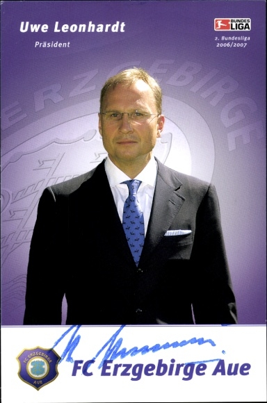 Autogrammkarte Präsident Uwe Leonhardt, FC Erzgebirge Aue, Autogramm