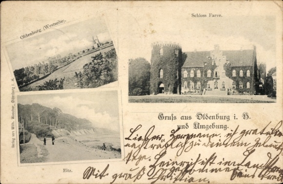 Postcard Oldenburg in Holstein, west side, Eitz, Farve Castle