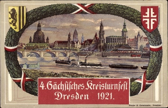 Passepartout coat of arms PC Dresden, 4th Saxon district gymnastics festival 1921