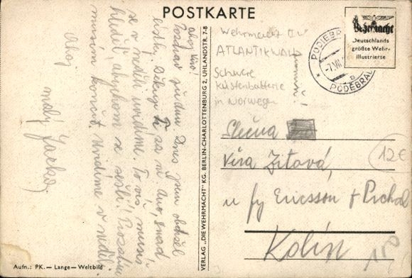 Postcard German artillerymen capture Norwegian position, coastal battery
