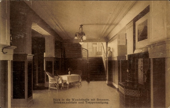 Postcard Sondershausen in the Kyffhäuserkreis Thuringia, view into the foyer, fountain, Brinkmann bust, Tre