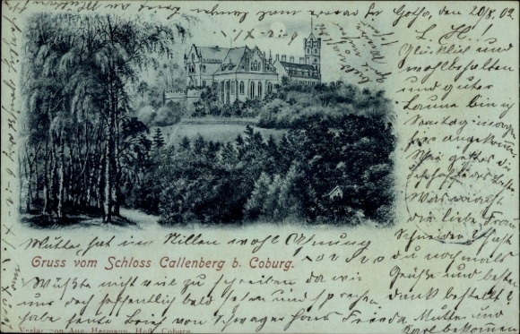 Moonlight Chromo-Litho Beiersdorf Coburg in Upper Franconia, Callenberg Castle