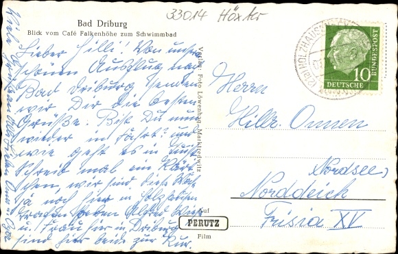 Postcard Bad Driburg in Westphalia, Café Falkenhöhe, swimming pool, terrace