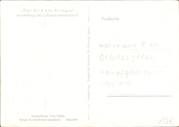 Artist Postcard Vahle, Fritz, Mountains in northern Lapland, exhibition of the Luftgaukommando VI