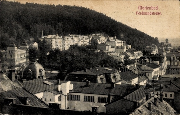 PC Mariánské Lázně Marienbad Region Karlovy Vary, city view, Ferdinandstrasse, old architecture, hill