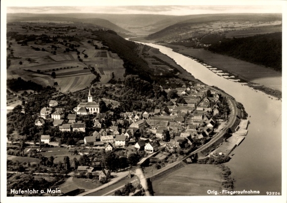 Postcard Hafenlohr am Main Lower Franconia, aerial photograph