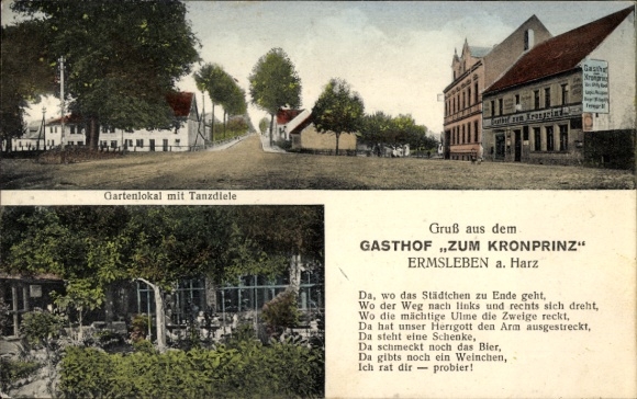 Ak Ermsleben Falkenstein Harz, tuinrestaurant, danszaal, Crown Prince Inn, iep, bierhal
