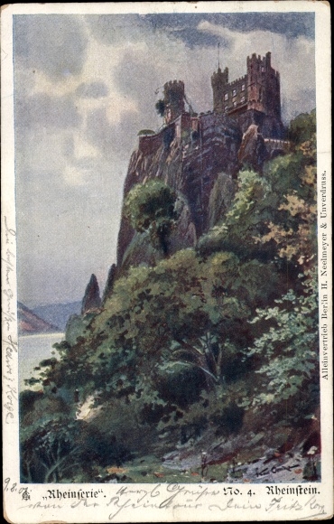 Artist Postcard Trechtingshausen am Rhein, Rheinstein Castle