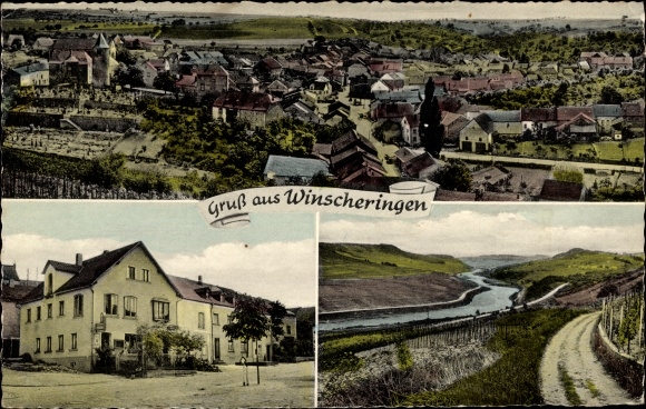 Postcard Wincheringen in Rhineland-Palatinate, general view, vineyards in the Moselle valley